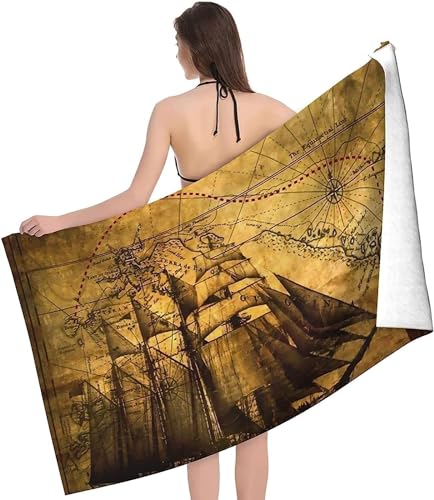 Latwerio Strandtuch Navigation, 3D Handtuch Navigation Badetücher, Absorbierendem Strandtuch Mikrofaser Weich Badetuch XXL für Camping Fitnessstudio Reise Strandhandtuch 150x200 cm A8592 von Latwerio