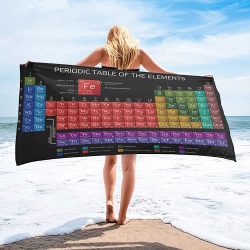 Latwerio Strandtuch Periodensystem, 3D Handtuch Periodensystem Badetücher, Absorbierendem Strandtuch Mikrofaser Weich Badetuch für Camping Fitnessstudio Reise Strandhandtuch 90x180 cm A3135 von Latwerio