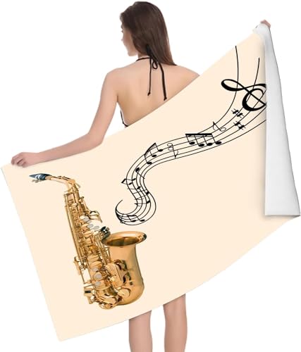 Latwerio Strandtuch Saxophon, 3D Handtuch Saxophon Badetücher, Absorbierendem Strandtuch Mikrofaser Weich Badetuch Groß für Camping Fitnessstudio Reise Strandhandtuch 100x200 cm s5585 von Latwerio