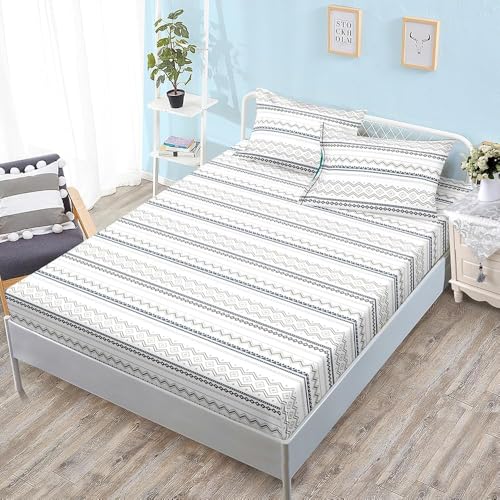 Spannbettlaken 120x200 cm Streifen Weiches Mikrofaser 3D Bettlaken Spannbetttuch für Kinder Erwachsene, Exotisch Bettlaken 120x200 Tiefe Tasche 30 cm Mit 2 Kissenbezügen 80x80 cm S1453 Spannbettlaken 120x200 cm Streifen Weiches Mikrofaser 3D Bettlaken Spannbetttuch für Kinder Erwachsene, Exotisch Bettlaken 120x200 Tiefe Tasche 30 cm Mit 2 Kissenbezügen 80x80 cm S1453 von Latwerio