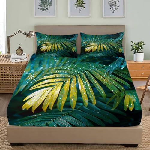 Spannbettlaken 120x200 cm Tropisch Weiches Mikrofaser 3D Bettlaken Spannbetttuch für Kinder Erwachsene, Grüne Blätter Bettlaken 120x200 Tiefe Tasche 30 cm Mit 2 Kissenbezügen 80x80 cm S949 Spannbettlaken 120x200 cm Tropisch Weiches Mikrofaser 3D Bettlaken Spannbetttuch für Kinder Erwachsene, Grüne Blätter Bettlaken 120x200 Tiefe Tasche 30 cm Mit 2 Kissenbezügen 80x80 cm S949 von Latwerio