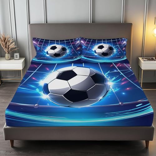 Spannbettlaken 140x200 cm Fußball Weiches Mikrofaser 3D Bettlaken Spannbetttuch für Kinder Erwachsene, Fußball Bettlaken 140x200 Tiefe Tasche 30 cm Mit 2 Kissenbezügen 80x80 cm S1055 Spannbettlaken 140x200 cm Fußball Weiches Mikrofaser 3D Bettlaken Spannbetttuch für Kinder Erwachsene, Fußball Bettlaken 140x200 Tiefe Tasche 30 cm Mit 2 Kissenbezügen 80x80 cm S1055 von Latwerio