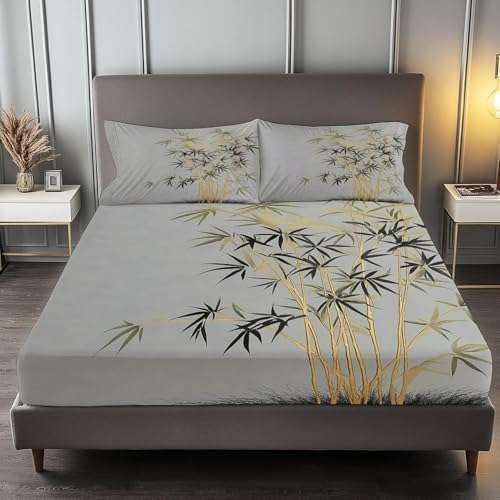 Spannbettlaken 160x200 cm Bambus Weiches Mikrofaser 3D Bettlaken Spannbetttuch für Kinder Erwachsene, Bambusblätter Bettlaken 160x200 Tiefe Tasche 30 cm Mit 2 Kissenbezügen 80x80 cm S979 Spannbettlaken 160x200 cm Bambus Weiches Mikrofaser 3D Bettlaken Spannbetttuch für Kinder Erwachsene, Bambusblätter Bettlaken 160x200 Tiefe Tasche 30 cm Mit 2 Kissenbezügen 80x80 cm S979 von Latwerio