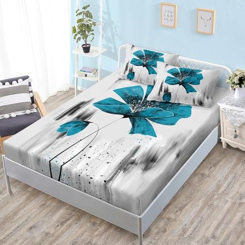 Spannbettlaken 160x200 cm Blau Weiches Mikrofaser 3D Bettlaken Spannbetttuch für Kinder Erwachsene, Blume Bettlaken 160x200 Tiefe Tasche 30 cm Mit 2 Kissenbezügen 80x80 cm S1035 Spannbettlaken 160x200 cm Blau Weiches Mikrofaser 3D Bettlaken Spannbetttuch für Kinder Erwachsene, Blume Bettlaken 160x200 Tiefe Tasche 30 cm Mit 2 Kissenbezügen 80x80 cm S1035 von Latwerio