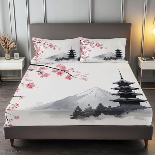 Spannbettlaken 160x200 cm Chinesischer Stil Weiches Mikrofaser 3D Bettlaken Spannbetttuch für Kinder Erwachsene, Orientalisch Bettlaken 160x200 Tiefe Tasche 30 cm Mit 2 Kissenbezügen 80x80 cm S1497 Spannbettlaken 160x200 cm Chinesischer Stil Weiches Mikrofaser 3D Bettlaken Spannbetttuch für Kinder Erwachsene, Orientalisch Bettlaken 160x200 Tiefe Tasche 30 cm Mit 2 Kissenbezügen 80x80 cm S1497 von Latwerio