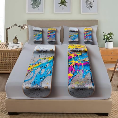 Spannbettlaken 160x200 cm Hip-Hop Weiches Mikrofaser 3D Bettlaken Spannbetttuch für Kinder Erwachsene, Skateboard Bettlaken 160x200 Tiefe Tasche 30 cm Mit 2 Kissenbezügen 80x80 cm S1616 Spannbettlaken 160x200 cm Hip-Hop Weiches Mikrofaser 3D Bettlaken Spannbetttuch für Kinder Erwachsene, Skateboard Bettlaken 160x200 Tiefe Tasche 30 cm Mit 2 Kissenbezügen 80x80 cm S1616 von Latwerio