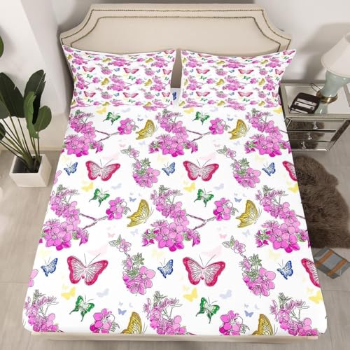 Spannbettlaken 160x200 cm Lila Bunte Blumen Weiches Mikrofaser 3D Bettlaken Spannbetttuch für Kinder Erwachsene, Schmetterling Bettlaken 160x200 Tiefe Tasche 30 cm Mit 2 Kissenbezügen 80x80 cm S1007 Spannbettlaken 160x200 cm Lila Bunte Blumen Weiches Mikrofaser 3D Bettlaken Spannbetttuch für Kinder Erwachsene, Schmetterling Bettlaken 160x200 Tiefe Tasche 30 cm Mit 2 Kissenbezügen 80x80 cm S1007 von Latwerio