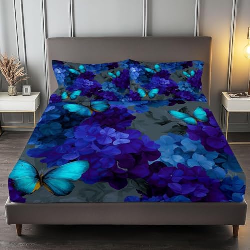 Spannbettlaken 180x200 cm Schmetterling Weiches Mikrofaser 3D Bettlaken Spannbetttuch für Kinder Erwachsene, Blaue Blumen Bettlaken 180x200 Tiefe Tasche 30 cm Mit 2 Kissenbezügen 80x80 cm S966 Spannbettlaken 180x200 cm Schmetterling Weiches Mikrofaser 3D Bettlaken Spannbetttuch für Kinder Erwachsene, Blaue Blumen Bettlaken 180x200 Tiefe Tasche 30 cm Mit 2 Kissenbezügen 80x80 cm S966 von Latwerio