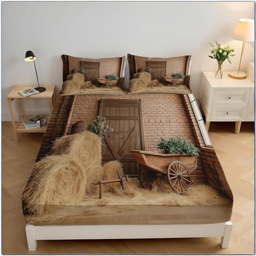 Spannbettlaken 180x200 cm Stroh Weiches Mikrofaser 3D Bettlaken Spannbetttuch für Kinder Erwachsene, Bauernhaus Bettlaken 180x200 Tiefe Tasche 30 cm Mit 2 Kissenbezügen 80x80 cm S1442 Spannbettlaken 180x200 cm Stroh Weiches Mikrofaser 3D Bettlaken Spannbetttuch für Kinder Erwachsene, Bauernhaus Bettlaken 180x200 Tiefe Tasche 30 cm Mit 2 Kissenbezügen 80x80 cm S1442 von Latwerio