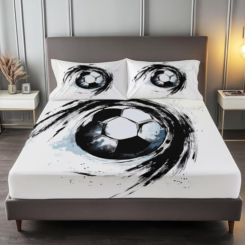 Spannbettlaken 90x190 cm Fußball Weiches Mikrofaser 3D Bettlaken Spannbetttuch für Kinder Erwachsene, Graffiti Bettlaken 90x190 Tiefe Tasche 30 cm Mit 2 Kissenbezügen 80x80 cm S1535 Spannbettlaken 90x190 cm Fußball Weiches Mikrofaser 3D Bettlaken Spannbetttuch für Kinder Erwachsene, Graffiti Bettlaken 90x190 Tiefe Tasche 30 cm Mit 2 Kissenbezügen 80x80 cm S1535 von Latwerio