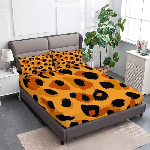 Spannbettlaken 90x190 cm Gelb Schwarz Weiches Mikrofaser 3D Bettlaken Spannbetttuch für Kinder Erwachsene, Leopardenmuster Bettlaken 90x190 Tiefe Tasche 30 cm Mit 2 Kissenbezügen 80x80 cm S1584 Spannbettlaken 90x190 cm Gelb Schwarz Weiches Mikrofaser 3D Bettlaken Spannbetttuch für Kinder Erwachsene, Leopardenmuster Bettlaken 90x190 Tiefe Tasche 30 cm Mit 2 Kissenbezügen 80x80 cm S1584 von Latwerio