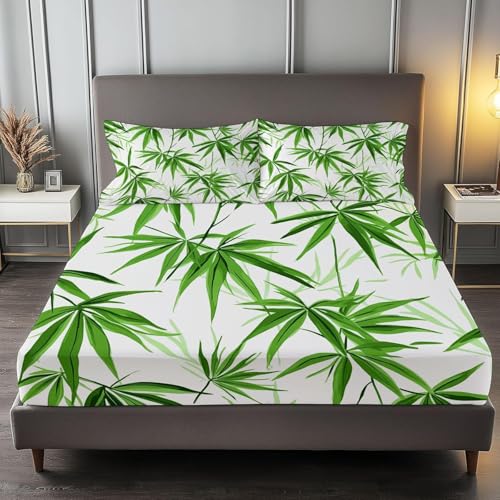 Spannbettlaken 90x190 cm Grünes Marihuanablatt Weiches Mikrofaser 3D Bettlaken Spannbetttuch für Kinder Erwachsene, Pflanze Bettlaken 90x190 Tiefe Tasche 30 cm Mit 2 Kissenbezügen 80x80 cm S1010 Spannbettlaken 90x190 cm Grünes Marihuanablatt Weiches Mikrofaser 3D Bettlaken Spannbetttuch für Kinder Erwachsene, Pflanze Bettlaken 90x190 Tiefe Tasche 30 cm Mit 2 Kissenbezügen 80x80 cm S1010 von Latwerio