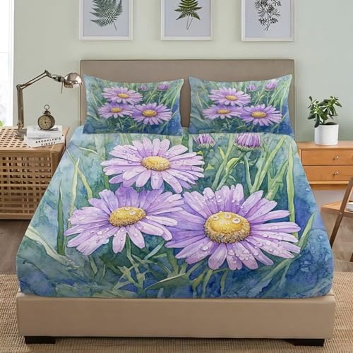 Spannbettlaken 90x190 cm Lila Blumen Weiches Mikrofaser 3D Bettlaken Spannbetttuch für Kinder Erwachsene, Pflanzen Bettlaken 90x190 Tiefe Tasche 30 cm Mit 2 Kissenbezügen 80x80 cm S1059 Spannbettlaken 90x190 cm Lila Blumen Weiches Mikrofaser 3D Bettlaken Spannbetttuch für Kinder Erwachsene, Pflanzen Bettlaken 90x190 Tiefe Tasche 30 cm Mit 2 Kissenbezügen 80x80 cm S1059 von Latwerio