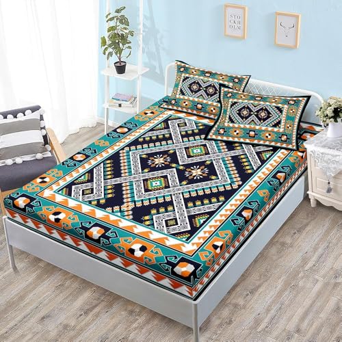 Spannbettlaken 90x200 cm Geometrisch Weiches Mikrofaser 3D Bettlaken Spannbetttuch für Kinder Erwachsene, Exotisch Bettlaken 90x200 Tiefe Tasche 30 cm Mit 2 Kissenbezügen 80x80 cm S983 Spannbettlaken 90x200 cm Geometrisch Weiches Mikrofaser 3D Bettlaken Spannbetttuch für Kinder Erwachsene, Exotisch Bettlaken 90x200 Tiefe Tasche 30 cm Mit 2 Kissenbezügen 80x80 cm S983 von Latwerio