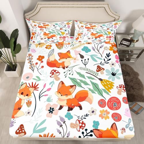 Spannbettlaken 90x200 cm Orangefarbener Fuchs Weiches Mikrofaser 3D Bettlaken Spannbetttuch für Kinder Erwachsene, Blumen Bettlaken 90x200 Tiefe Tasche 30 cm Mit 2 Kissenbezügen 80x80 cm S920 Spannbettlaken 90x200 cm Orangefarbener Fuchs Weiches Mikrofaser 3D Bettlaken Spannbetttuch für Kinder Erwachsene, Blumen Bettlaken 90x200 Tiefe Tasche 30 cm Mit 2 Kissenbezügen 80x80 cm S920 von Latwerio