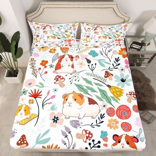 Spannbettlaken 90x200 cm Tropische Blumen Weiches Mikrofaser 3D Bettlaken Spannbetttuch für Kinder Erwachsene, Meerschweinchen Bettlaken 90x200 Tiefe Tasche 30 cm Mit 2 Kissenbezügen 80x80 cm S1410 von Latwerio