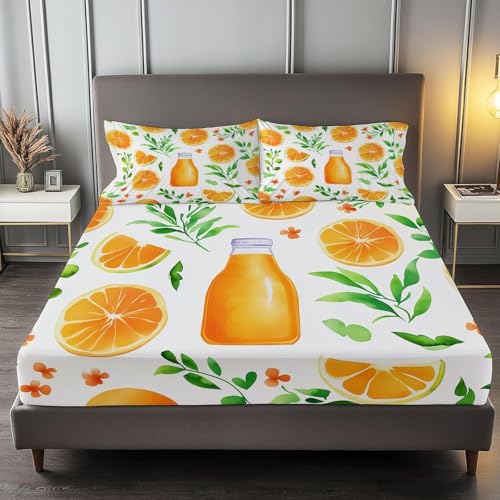 Spannbettlaken 90x200 cm Zitrone Weiches Mikrofaser 3D Bettlaken Spannbetttuch für Kinder Erwachsene, Obst Bettlaken 90x200 Tiefe Tasche 30 cm Mit 2 Kissenbezügen 80x80 cm S1606 von Latwerio