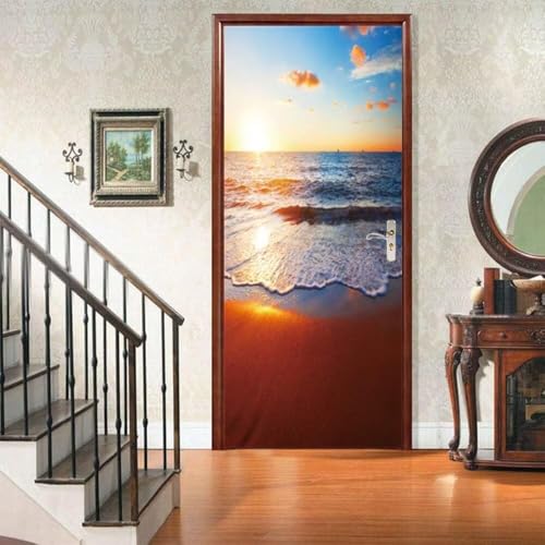 Türbekleben Blick Auf Das Meer Sonnenuntergang Türtapete, Selbstklebend TürPoster Sonnenuntergang Türbilder, 3D Fototapete Türfolie Poster Tapete Türaufkleber Tür Tapeten 77 x 200 cm q.380 von Latwerio