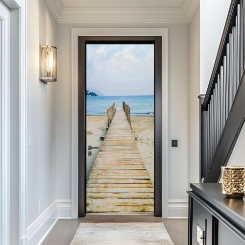 Türbekleben Strand Meer Türtapete, Selbstklebend TürPoster Strandlandschaft Türbilder, 3D Fototapete Türfolie Poster Tapete Türaufkleber Tür Tapeten 95 x 215 cm q.6561 von Latwerio