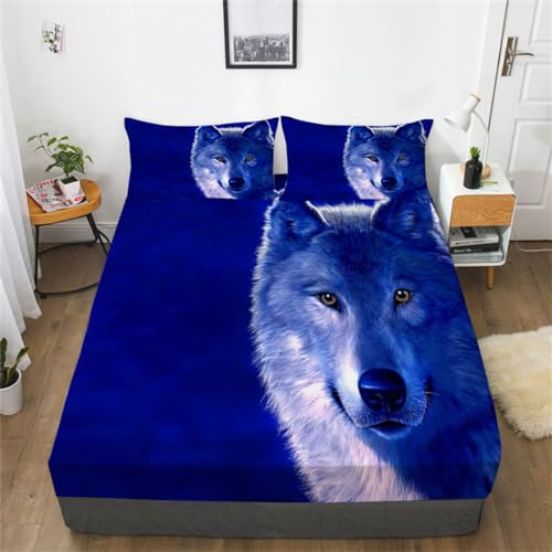 Wolf Spannbettlaken 120x200 cm, Mikrofaser Bettlaken für Kinder Erwachsene, 3D Wolf Bettlaken Spannbetttuch 120 x 200 für Matratze bis 30 cm Höhe Mit 1 x Kissenbezügen von Latwerio