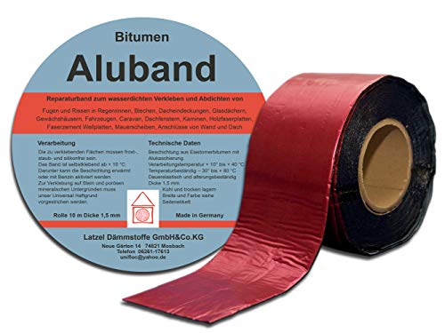 Latzel Dämmstoffe Bitumen Aluband Reparaturband Dichtband Selbstklebend UV beständig Farbe Rot 250 mm - Rolle 10 Meter. von Latzel Dämmstoffe