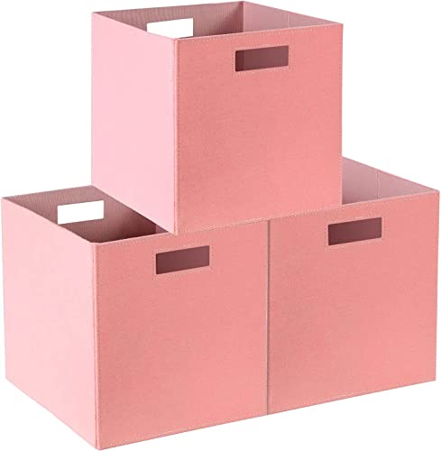 Lauatiiu Faltbare 3 Packungen, Aufbewahrungskörbe mit zwei Griffen Filz-Aufbewahrungskörbe für Schlafzimmer, Spielzimmer Regale Kinderzimmer Organizer 31 x 31 x 31 cm (rosa) von Lauatiiu