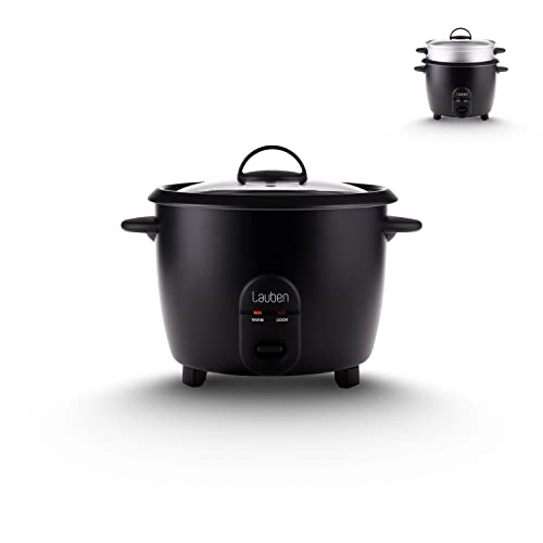 Lauben Rice Cooker 600BC Reiskocher Klein mit Fassungsvermögen 0,6l, Metalldämpfeinsatz, Deckel aus gehärtetem Glas, Dampfgarer, Antihaft-Oberfläche, Cool-Touch-Technologie, Keep-Warm-Funktion von Lauben