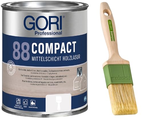GORI 88 Premium Holzschutz Lasur 0,75 Liter, für außen + Profi Pinsel "Lasur Plus" 50 mm (Farblos) von Laubner