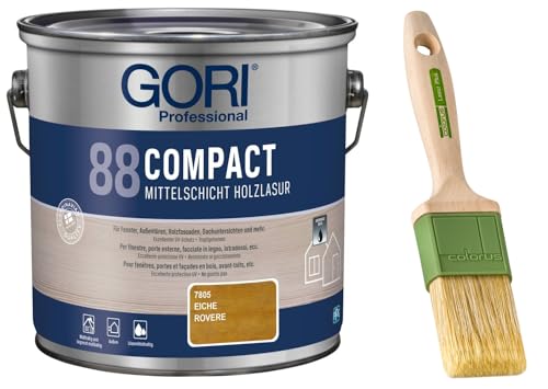 GORI 88 Premium Holzschutz Lasur 2,50 Liter, für außen + Profi Pinsel "Lasur Plus" 50 mm (Eiche) von Laubner