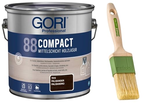 GORI 88 Premium Holzschutz Lasur 2,50 Liter, für außen + Profi Pinsel "Lasur Plus" 50 mm (Palisander) von Laubner