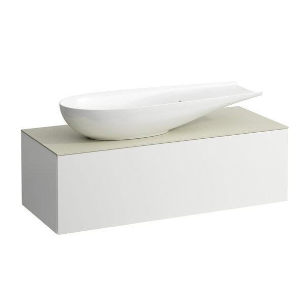 Laufen Il Bagno Alessi Schubladenelement, 1 Hahnloch, Steinplatte Calce Avorio, Ausschnitt links, 120x50x37cm, zu WT-Schale H81897 4, H431324097, Farbe: Dunkelbraun von Laufen