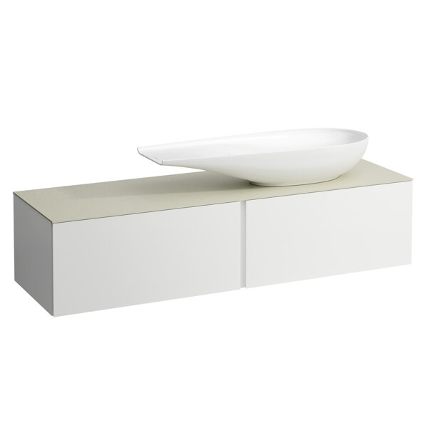 Laufen Il Bagno Alessi Schubladenelement, 1 Hahnloch, Steinplatte Calce Avorio, Ausschnitt rechts, 160x50x37cm, zu WT-Schale H81897 4, H431345097, Farbe: Weiß matt von Laufen