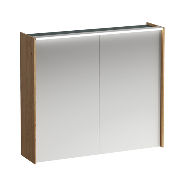 Laufen Lani Spiegelschrank, zwei Türen, mit LED-Lichtelement, 820x210x715mm, H403762112, Farbe: Wildeiche von Laufen