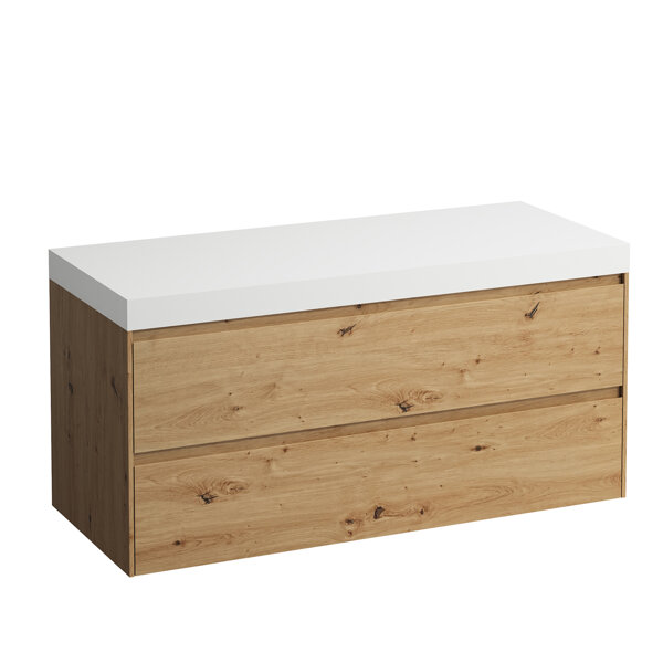 Laufen Lani Waschtischplatte weiß matt inkl. Unterschrank, ohne Ausschnitt, 1185x495x580mm, H404570112, Farbe: Wildeiche von Laufen