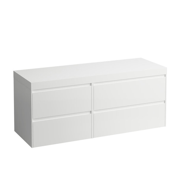 Laufen Lani Waschtischplatte weiß matt inkl. Unterschrank, ohne Ausschnitt, große Schublade rechts,1370x495x580mm, H404581112, Farbe: Weiß matt von Laufen