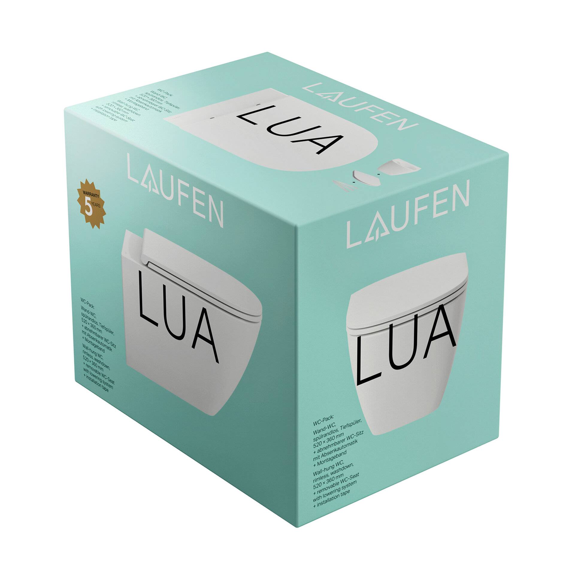 Laufen Lua WC-Set, Wand-WC Advanced inkl. WC-Sitz mit Deckel, verdeckte Befestigung, H8660800000001 von Laufen