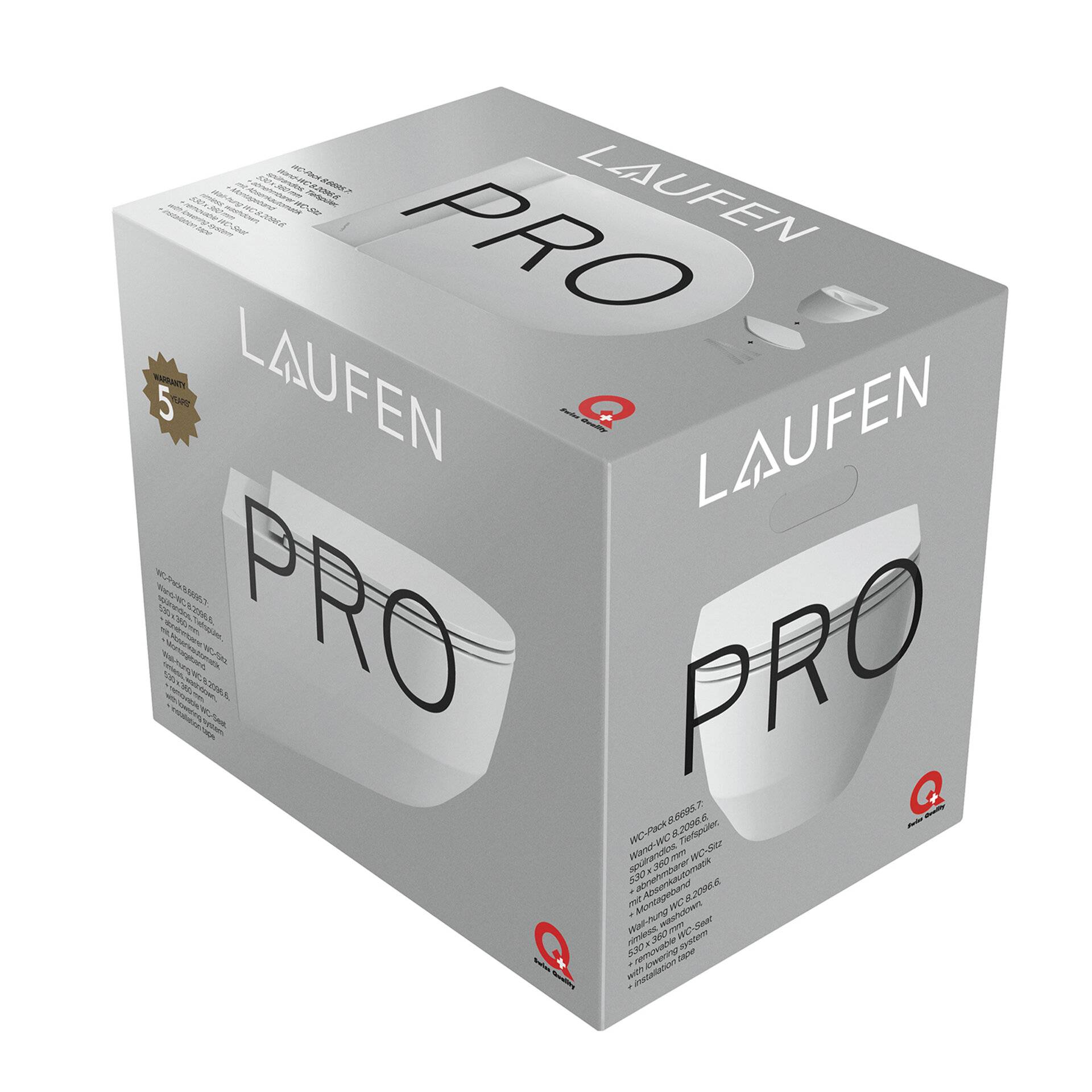 Laufen Pro WC-Set, Wand-WC inkl. WC-Sitz mit Deckel, verdeckte Befestigung, H8669570000001 von Laufen