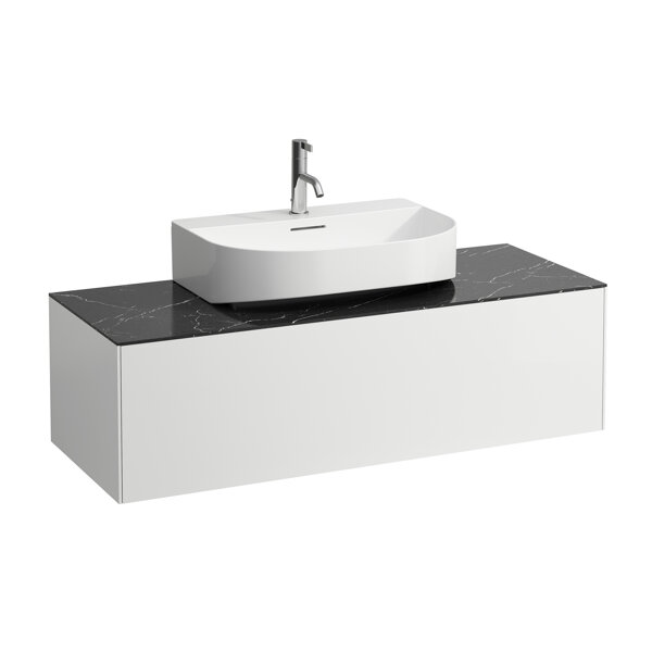 Laufen Sonar Schubladenelement, 1 Schublade, passend zu Waschtisch H816341, H816342, Ausschnitt mittig für Waschtisch, Farbe: weiß matt/ nero marquina von Laufen