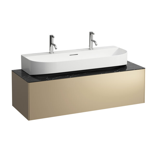 Laufen Sonar Schubladenelement, 1 Schublade, passend zu Waschtisch H816347, Ausschnitt mittig für Waschtisch, Farbe: Gold/ Nero Marquina von Laufen