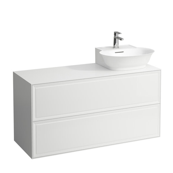 Laufen The New Classic Sideboard, Ausschnitt rechts, 1175x455x600mm, 2 Schubladen, zu Aufsatz-Handwaschbecken H816852, H406088085, Farbe: Weiß glänzend von Laufen