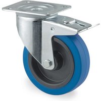 TENTE® Lenkrolle Elastik-Gummi, Rollenlager, Totalfeststeller, Schwenklagerschutz, spurlos, blau, Ø x Breite 125 x 50 mm, TK 250 kg von TENTE®