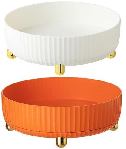 2 Stück 360°Rotierendes Lagerregal, Lazy Susan Gewürzregal Drehbar,Multifunktionales Drehteller Organizer Küchen Kühlschrank Organizer für Küchen, Bad und Büro, Weiß+Orange von Laufunjoy