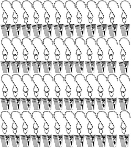 48 Stück Vorhang Haken Clips, Metall Hängende Vorhang mit Haken Vorhang Clips Gardinen Klammer Haken Für Papier Bürobedarf Vorhänge Fotos Home Dekoration Duschvorhang Hängende, Silber von Laufunjoy