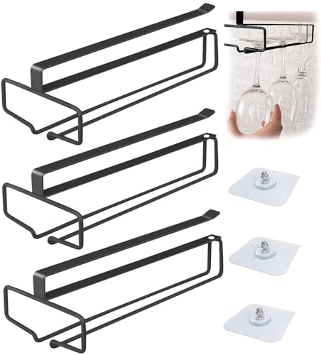 Laufunjoy 3 Stück Weingläser Halter, Gläserhalter für Weingläser Stielgläser Weinglashalter Gläserhalter aus Metall Gläserschiene Halter Unter Schrank Weinglas Rack für Küche Bar Restaurant, Schwarz von Laufunjoy