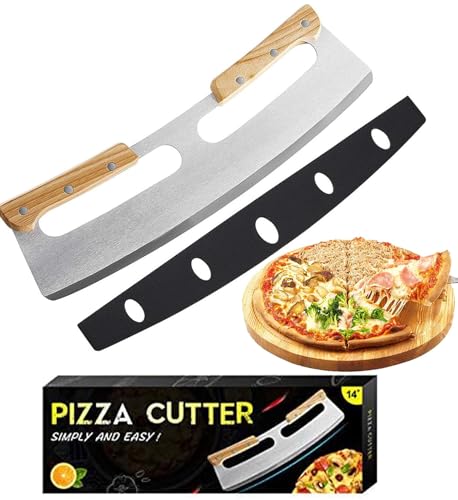 Pizza Schneider, Pizzaschneider Edelstahl Pizza Wiegemesser mit Holzgriff Pizza Schneider Pizzamesser Profi Pizzamesser Geeignet für Schneiden von Pizzen, Nougat von Laufunjoy