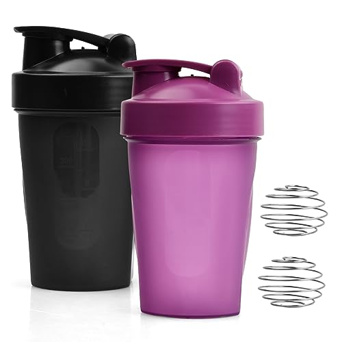 2 Protein Shaker Flasche 400 ml Wasserflasche BlenderBottle Auslaufsicher mit BlenderBall Trinkflasche BPA Frei Nutrition Eiweiß Shaker für Cremige Whey Proteinpulver Shakes, Schwarz + Lila… von Laughhe