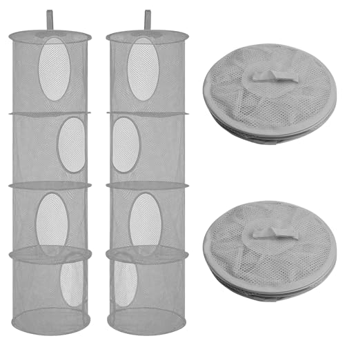Laughhe 2 Stück Mesh Hängender Speicher Korb, 4 Ebenen Faltbare Aufbewahrungsnetze Hängeorganizer Network Storage Raum Speichern Beutel Organisator für Spielzeug, kleine Kleidung(Grau) von Laughhe