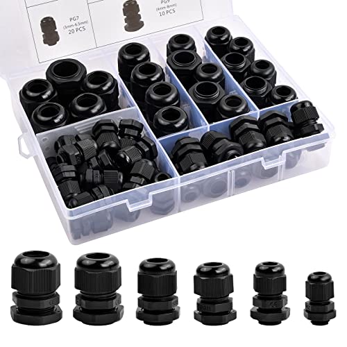 Laughhe 50 Pack Kabelverschraubungen, Nylon Kabeldurchführung Wasserdichte Verstellbare 3-16 mm Kabelanschlüsse PG7 PG9 PG11 PG13.5 PG16 PG19 mit Gegenmutter in PP-Box für Haus, Garten oder Industrie von Laughhe