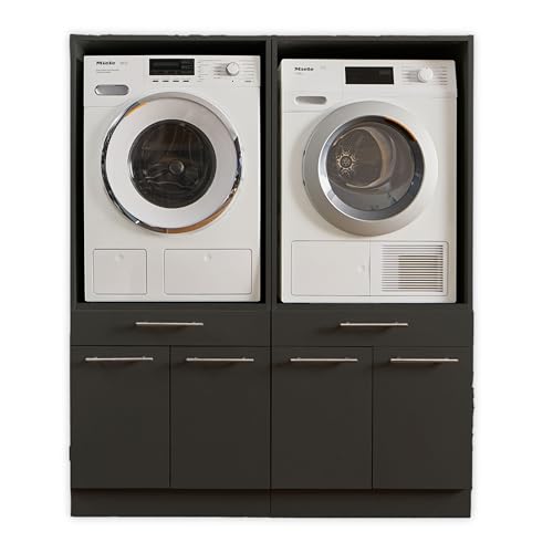 LAUNDREEZY 2x Waschmaschinenschrank, Anthrazit - Waschmaschinen-Überbauschrank TÜV-zertifiziert mit viel Stauraum - 135 x 162 x 67,5 cm (B/H/T) von Laundreezy