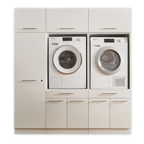 LAUNDREEZY 2x Waschmaschinenschrank, Mehrzweckschrank und 3x Schrankaufsatz, Weiß - Waschmaschinen-Überbauschrank TÜV-zertifiziert mit viel Stauraum - Wäscheraum, 185 x 200 x 67,5 cm (B/H/T) von Laundreezy